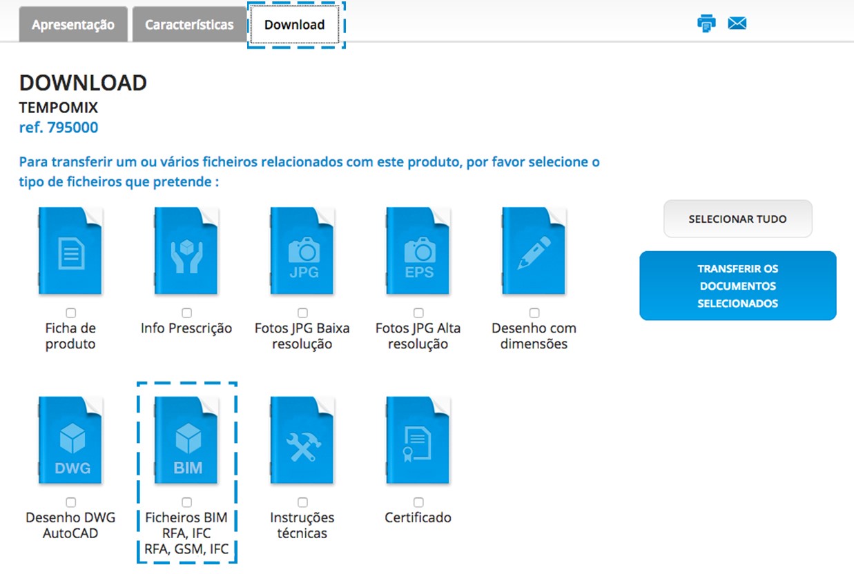 Lista das referências DELABIE disponíveis em objetos BIM :